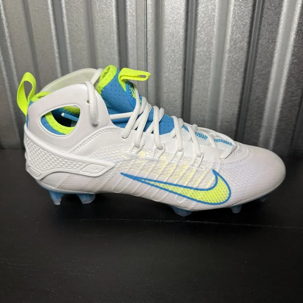 Nike Huarache 9 Elite Mid LAX SE White Blue Volt FV6149-100 Men's Size 10